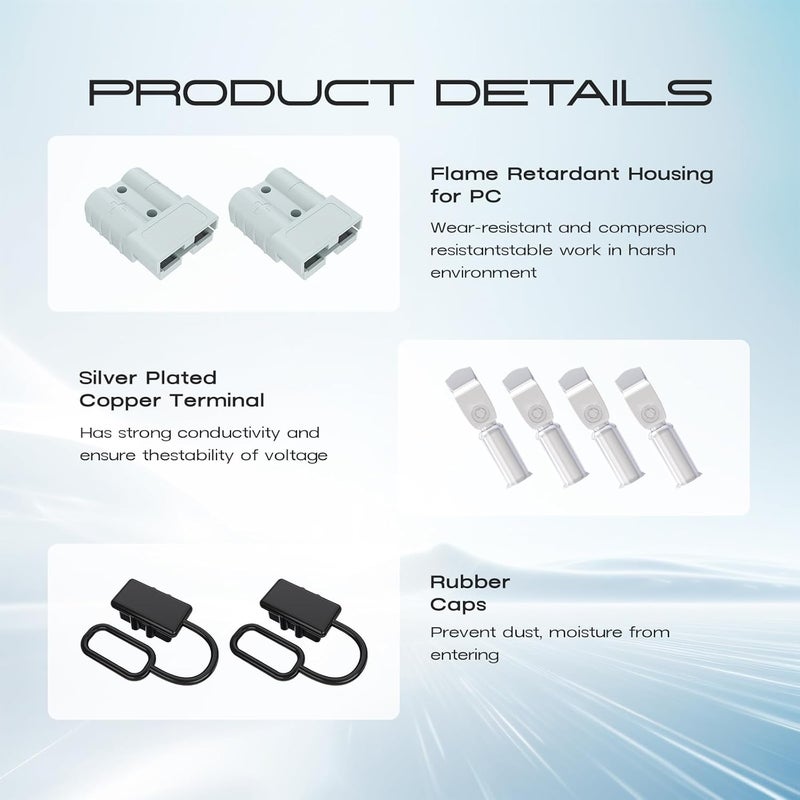 cnaodun 8 Pcs 6-10 Gauge Anderson Connector Plug 50A 12-36V Battery Quick Connector Grey Battery Quick Disconnect Wire Harness Plug Kit for Winch Car Auto Trailer Driver Electrical Devices - Image 4